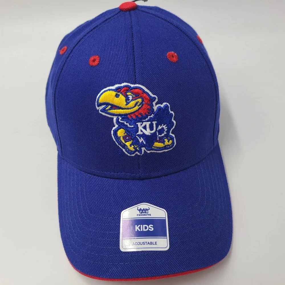 Kids Kansas Jayhawks Hat Adjustable Fan Favorite Blue Red NCAA University Boys